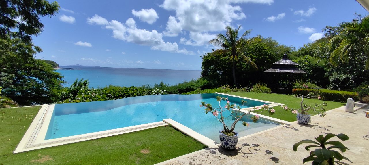 Garden pool beside the Caribbean sea