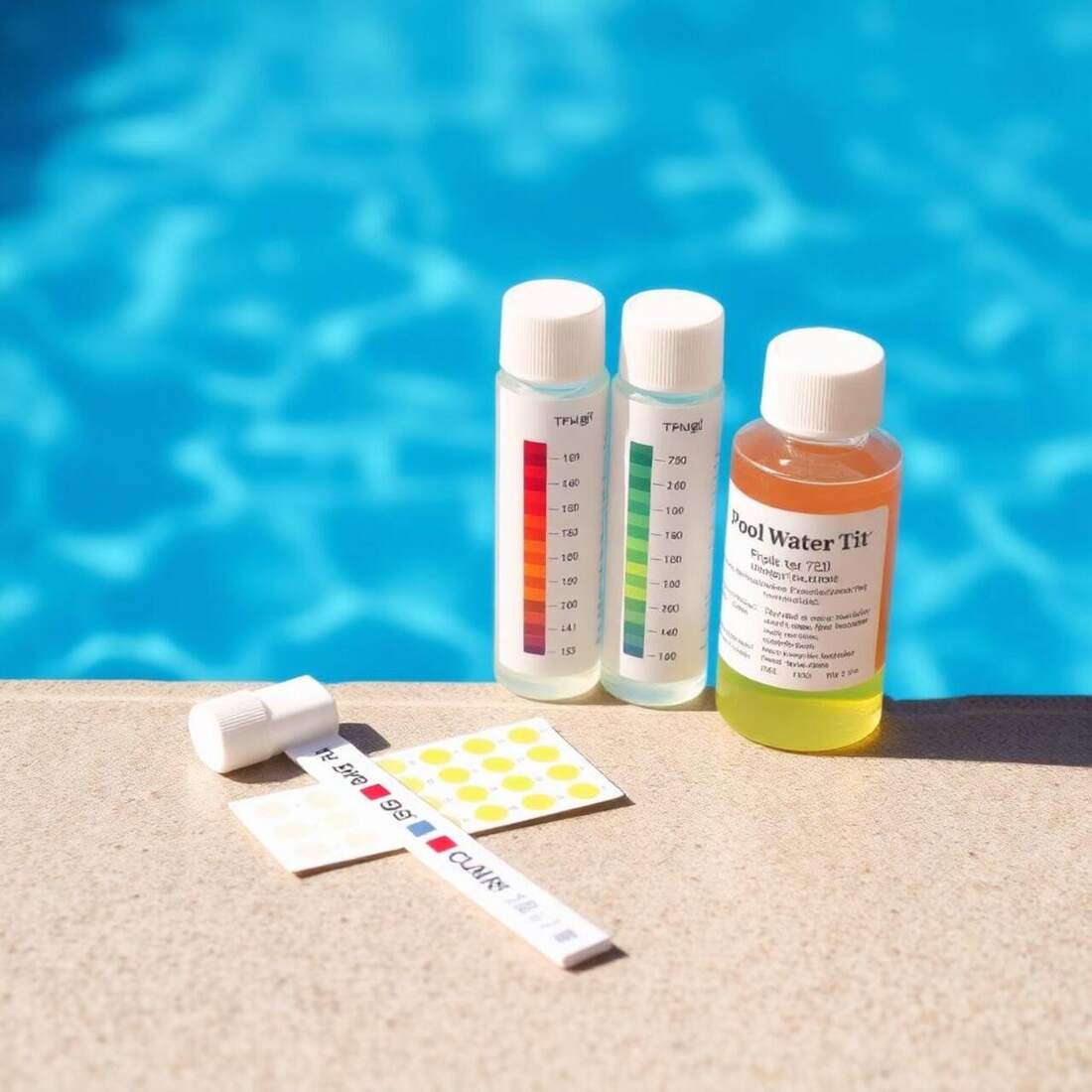 Pool water test kit showing chlorine and pH testing